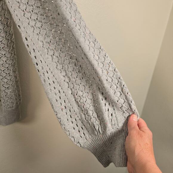 Sundance Pointelle Sweater Women's XL Gray Pink Speckle Balloon Sleeve Feminine - Picture 3 of 8